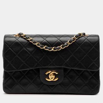 Pre Owned Chanel Black Small Classic Lambskin Double Flap