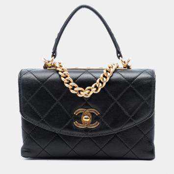 Pre Owned Chanel Black Small Quilted Lambskin Trendy Spirit Top Handle Bag