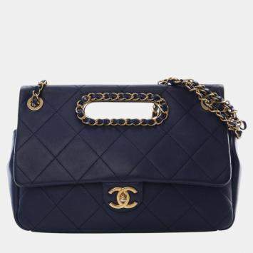 Pre Owned Chanel Blue Quilted Lambskin A Real Catch Flap