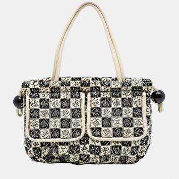 Pre Owned Chanel Brown Camellia Canvas Coco Ball Tote