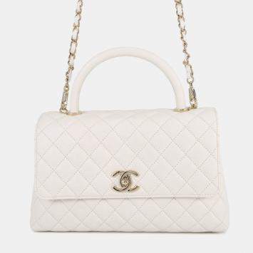 Pre Owned Chanel Coco Handle White Caviar Leather Size 29