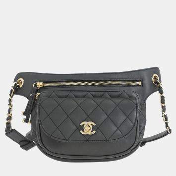 Pre Owned Chanel Gray Calfskin Waist Bum Bag