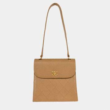Pre Owned Chanel Beige Calfskin Handbag