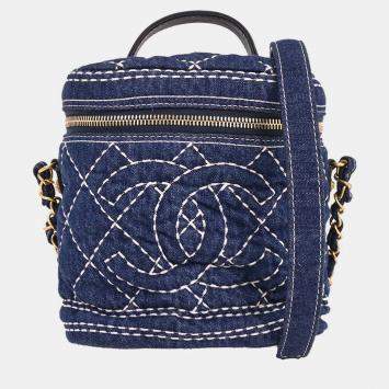 Pre Owned Chanel Blue Denim Vanity 2way Handbag