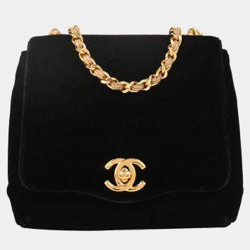 Pre Owned Chanel Black Velvet Shoulder Bag