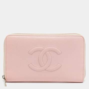 مملوكة مسبقًا محفظة شانييل سحاب ملتف جلد زهري فاتح سي سي تايملس