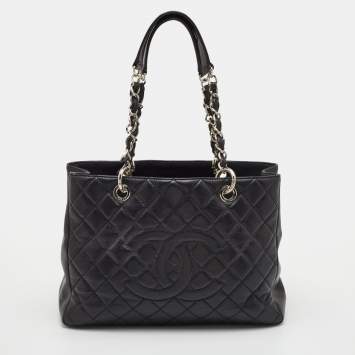 Pre Owned Chanel Black Quilted Caviar Leather GST Shopper Tote