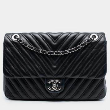 مملوكة مسبقًا Chanel Black Jumbo Classic Chevron Lambskin Double Stitch Single Flap
