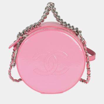 Pre Owned Chanel Pink Glazed Calfskin CC Round As Earth Bag