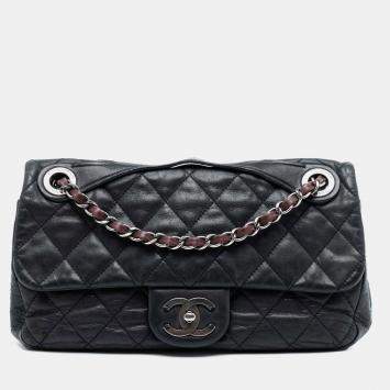 Pre Owned Chanel Black Medium Iridescent Calfskin In The Mix Flap