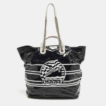 Pre Owned Chanel La Pausa Black/White Coated Canvas Shopper Tote