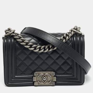 Pre Owned Chanel Boy Small Black Quilted Leather Flap Bag