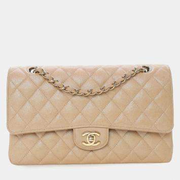 Pre Owned Chanel Brown Medium Classic Iridescent Caviar Double Flap