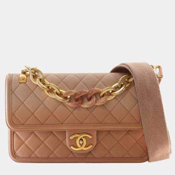 Pre Owned Chanel Brown Medium Quilted Caviar Sunset On The Sea Flap