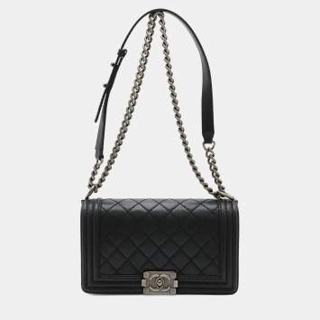 Pre Owned Chanel Boy Chanel 25 Wild Stitch Matelasse Coco Mark Chain Shoulder Bag In Soft Calfskin Black