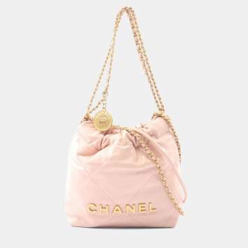 Pre Owned Chanel 22 Mini Shoulder Bag Leather Pink
