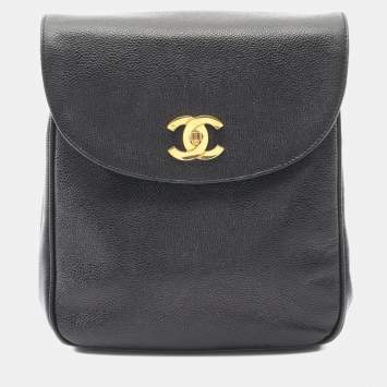 Pre Owned Chanel Coco Mark Backpack Bag In Calfskin Leather Cowhide Black