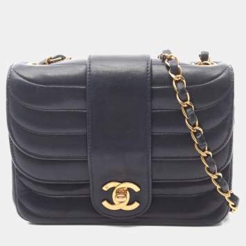 Pre Owned Chanel Mademoiselle Mini Shoulder Bag In Lambskin Sheep Leather Navy