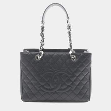 Pre Owned Chanel Matelasse Grand Shopping Gst Tote Bag In Grained Calfskin Leather Black