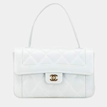 Pre Owned Chanel Coco Mark Wild Stitch Handbag In Light Blue Lambskin