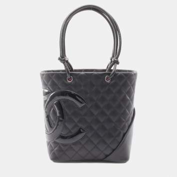 Pre Owned Chanel Cambon Medium Tote Bag Leather Black
