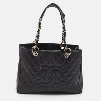 Pre Owned Chanel Black Quilted Caviar Leather GST Shopper Tote