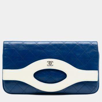 Pre Owned Chanel Blue White Small Bicolor Aged Calfskin 31 Clutch