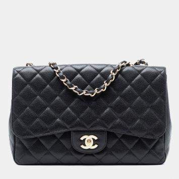 Pre Owned Chanel Black Jumbo Classic Caviar Single Flap