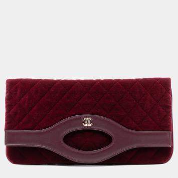 Pre Owned Chanel Red Quilted Velvet 31 Clutch
