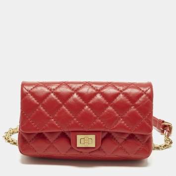 Pre Owned Chanel Reissue 2.55 Red Quilted Aged Leather Belt Bag