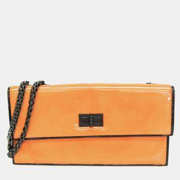 Pre Owned Chanel Chain Shoulder Bag Leather Shoulder Bag Pink Yellow