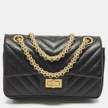 Pre Owned Chanel Reissue 2.55 Mini Black Chevron Aged Leather Flap Bag