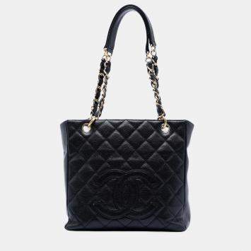Pre Owned Chanel Black Caviar Petite Shopping Tote