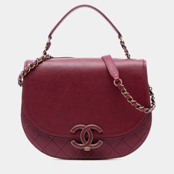 Pre Owned Chanel Red Medium Calfskin Coco Curve Flap
