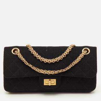 Pre Owned حقيبة شانيال قلاب مزدوج 225 كلاسيك 2.55 ريإيشو قماش مبطن أسود