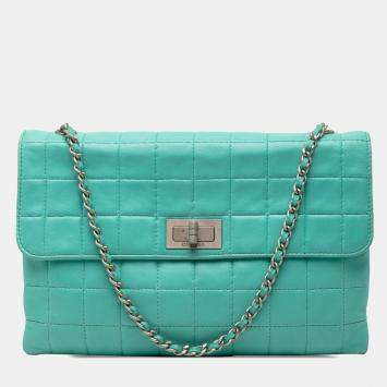 Pre Owned Chanel Blue Chocolate Bar Lambskin Reissue 2.55 Chain Handbag