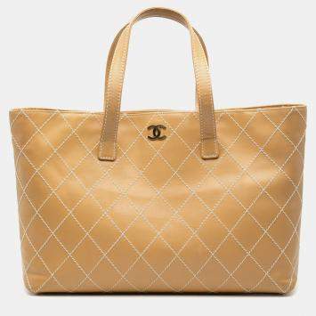 Pre Owned حقيبة شانيل توت غرزة برية جلد العجل بني كبيرة CC