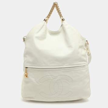 Pre Owned Chanel Rodeo Drive XL White Leather Shoulder Bag