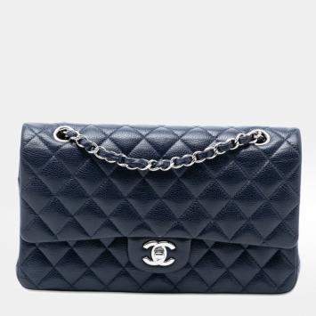 Pre Owned Chanel Blue Medium Classic Caviar Double Flap