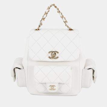 مملوكة مسبقًا Chanel Matelasse Multi-Pocket Backpack White Caviar Leather