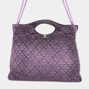 Pre Owned Chanel Chanel 31 Large Shopping Bag Purple Denim