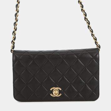 Pre Owned Chanel Matelasse Full Flap Chain shoulder Black Lambskin