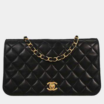 Pre Owned Chanel Black Lambskin Turnlock Small Full Flap Shoulder Bag