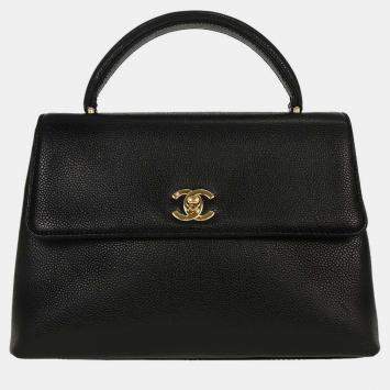 Pre Owned Chanel Black Calfskin Top Handle Handbag