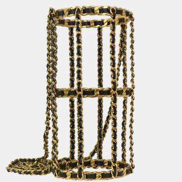 Pre Owned Chanel Gold Black Bottle Holder Shoulder Bag