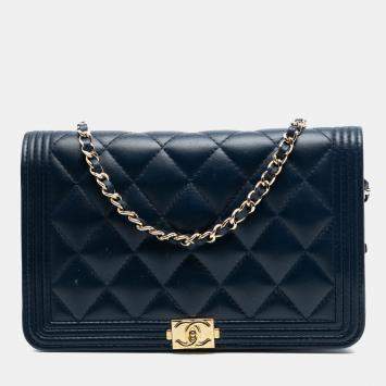 Pre Owned حقيبة شانيل ولد زرقاء مبطن جلد خروف سلسلة المحفظة