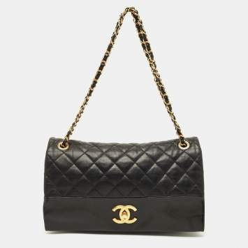 Pre Owned Chanel Soft Elegance Jumbo Black Quilted Leather Flap Bag