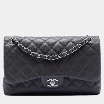 Pre Owned Chanel Black Jumbo Classic Caviar Double Flap