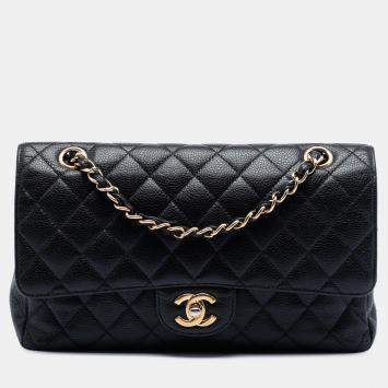 Pre Owned Chanel Black Medium Classic Caviar Double Flap