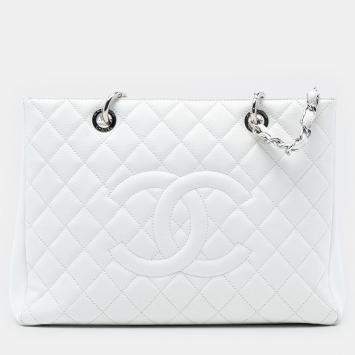 Pre Owned Chanel White Caviar Grand Shopping Tote